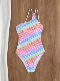 Women's One-Shoulder Straps Low Back Printed Triangle One-Piece Swimsuit