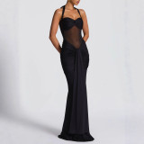 Women's Autumn/Winter Sexy Slit Low Back Halter Neck Slim Fit Elegant Dress