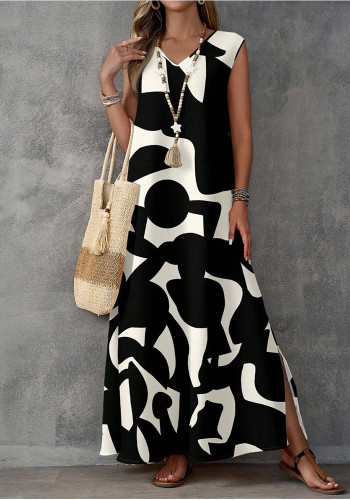 Women's Summer Casual V-Neck Printed Loose Maxi Dress