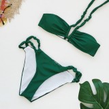 Women's Solid Color Halter Neck Lace-Up Bikini Two-Piece Swimsuit