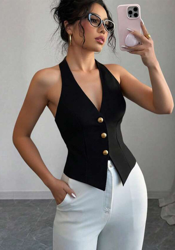 Women's Fashion Sexy Halter Neck Low Back Sleeveless Slim Vest Top