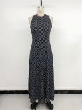Women's Summer Elegant Polka Dot Tie Low Back Sleeveless Maxi Dress