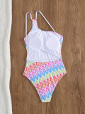 Women's One-Shoulder Straps Low Back Printed Triangle One-Piece Swimsuit