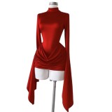 Women's Autumn Mock Neck Long Sleeve Low Back Ruched Mini Dress