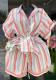 Women's Spring Fashion Striped Turndown Collar Short Sleeve Shirt & Tie-Waist Wide-Leg Shorts Set