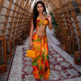 Women's Spring Sexy Printed Off-Shoulder Crop Top & Low-Waist Skirt Set