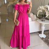 Women's Summer Fashion Off-Shoulder Sexy Ruffle Puff Sleeve Maxi Dress