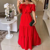 Women's Summer Fashion Off-Shoulder Sexy Ruffle Puff Sleeve Maxi Dress