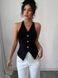 Women's Fashion Sexy Halter Neck Low Back Sleeveless Slim Vest Top
