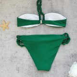 Women's Solid Color Halter Neck Lace-Up Bikini Two-Piece Swimsuit