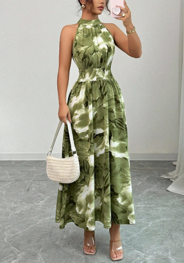 Women's Summer Sleeveless Slim Waist Ruffle Dress