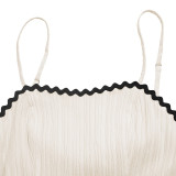 Women's Summer Chic Patchwork Lace Back Bow Strap Midi Dress