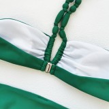 Women's Solid Color Halter Neck Lace-Up Bikini Two-Piece Swimsuit