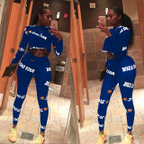 Women's Long Sleeve Letter Print Sports Two-Piece Set Yoga Outfit