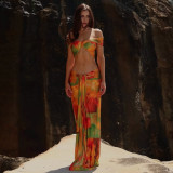 Women's Spring Sexy Printed Off-Shoulder Crop Top & Low-Waist Skirt Set