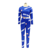 Women's Long Sleeve Letter Print Sports Two-Piece Set Yoga Outfit