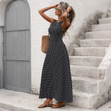 Women's Summer Elegant Polka Dot Tie Low Back Sleeveless Maxi Dress