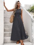 Women's Summer Elegant Polka Dot Tie Low Back Sleeveless Maxi Dress