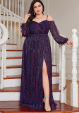 Plus Size Women's Purple Sequin Slit Formal Party Maxi Evening Dress