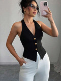 Women's Fashion Sexy Halter Neck Low Back Sleeveless Slim Vest Top