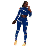 Women's Long Sleeve Letter Print Sports Two-Piece Set Yoga Outfit