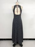 Women's Summer Elegant Polka Dot Tie Low Back Sleeveless Maxi Dress