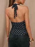 Women Summer Sexy Tie-Up Polka Dot V-Neck Camisole Top