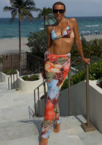Women Spring Sexy Crop Tie-Waist Printed Bikini Three-Piece Women Spring Sexy Crop Tie-Waist Printed Bikini Three-Piece