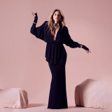 Women Summer Sexy V-Neck Pleated Top Bodycon Maxi Dress