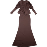 Women Summer Sexy V-Neck Pleated Top Bodycon Maxi Dress