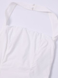 Women Pleated Sexy Backless Halter Neck Dress