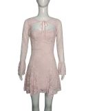 Women Spring/Autumn Lace Bell Bottom Long-Sleeve Camisole Dress Two-Piece Set