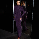 Women High Neck Solid Irregular Elegant Dress