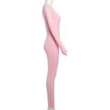 Women Sexy V-Neck Long Sleeve Bodycon Solid Jumpsuit