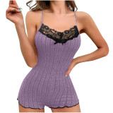 Women Summer Butterfly Home Wear Lace Patchwork Romper