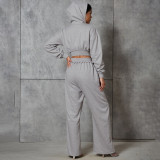 Women Spring Casual Hooded Crop Top and Wide-Leg Pants Two-Piece Set