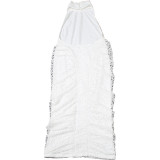 Women Summer Pleated Sexy Halter Neck Backless Bodycon Dress