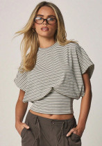 Women Spring Summer Casual Short-Sleeve Striped Crop Top