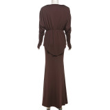 Women Summer Sexy V-Neck Pleated Top Bodycon Maxi Dress