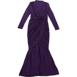 Women High Neck Solid Irregular Elegant Dress