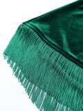 Women Velvet Tassel Bow Tie Shawl Mermaid Evening Dresses Two-Piece Set
