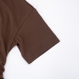 Women Spring Summer Solid Round Neck Gathered Bodycon Dress