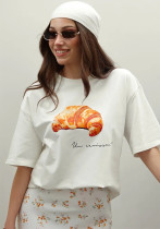 Women Cotton Short-Sleeve Summer Croissant Print T-Shirt