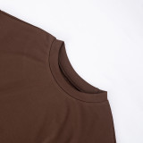 Women Spring Summer Solid Round Neck Gathered Bodycon Dress