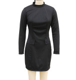 Women Stand Collar Long-Sleeve Bodycon Dress