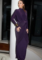 Women High Neck Solid Irregular Elegant Dress Women High Neck Solid Irregular Elegant Dress