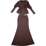 Women Summer Sexy V-Neck Pleated Top Bodycon Maxi Dress
