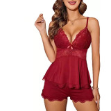 Women Sexy Lace Camisole Top and Shorts Home Wear Sexy Lingerie Two-Piece Set