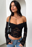 Women Summer Sexy Off Shoulder Long-Sleeved Lace Top