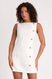 Women Round Neck Button Sleeveless Dress